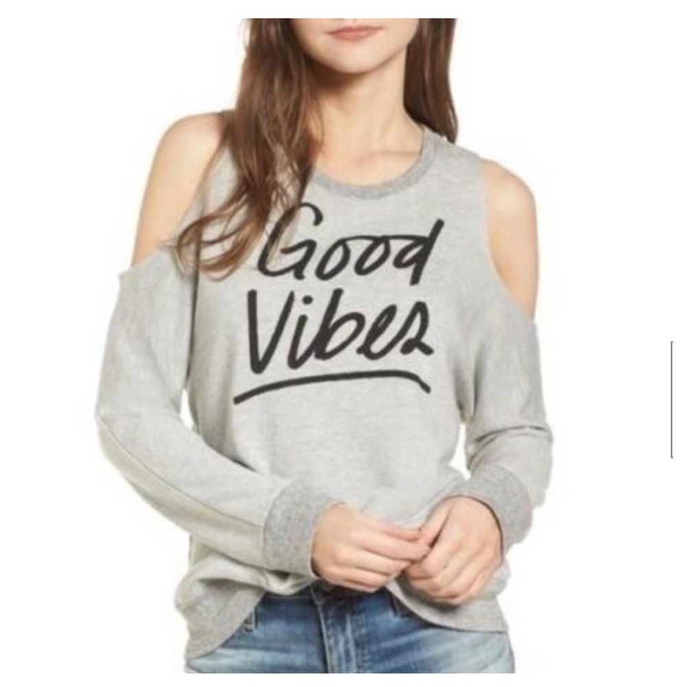 [1] SUNDRY Good Vibes Grey Cold Shoulder Sweatshirt